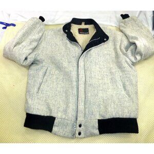Vintage American Jac Mens Sherpa Lined Bomber Jacket L 42-44 USA Made Gray Black
